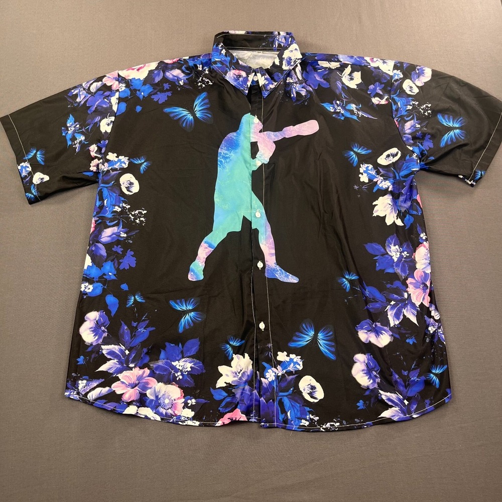 Muhammad Ali Boxing Shirt Mens 3XL Black Aloha Hawaiian Short Sleeve‎ Button Up